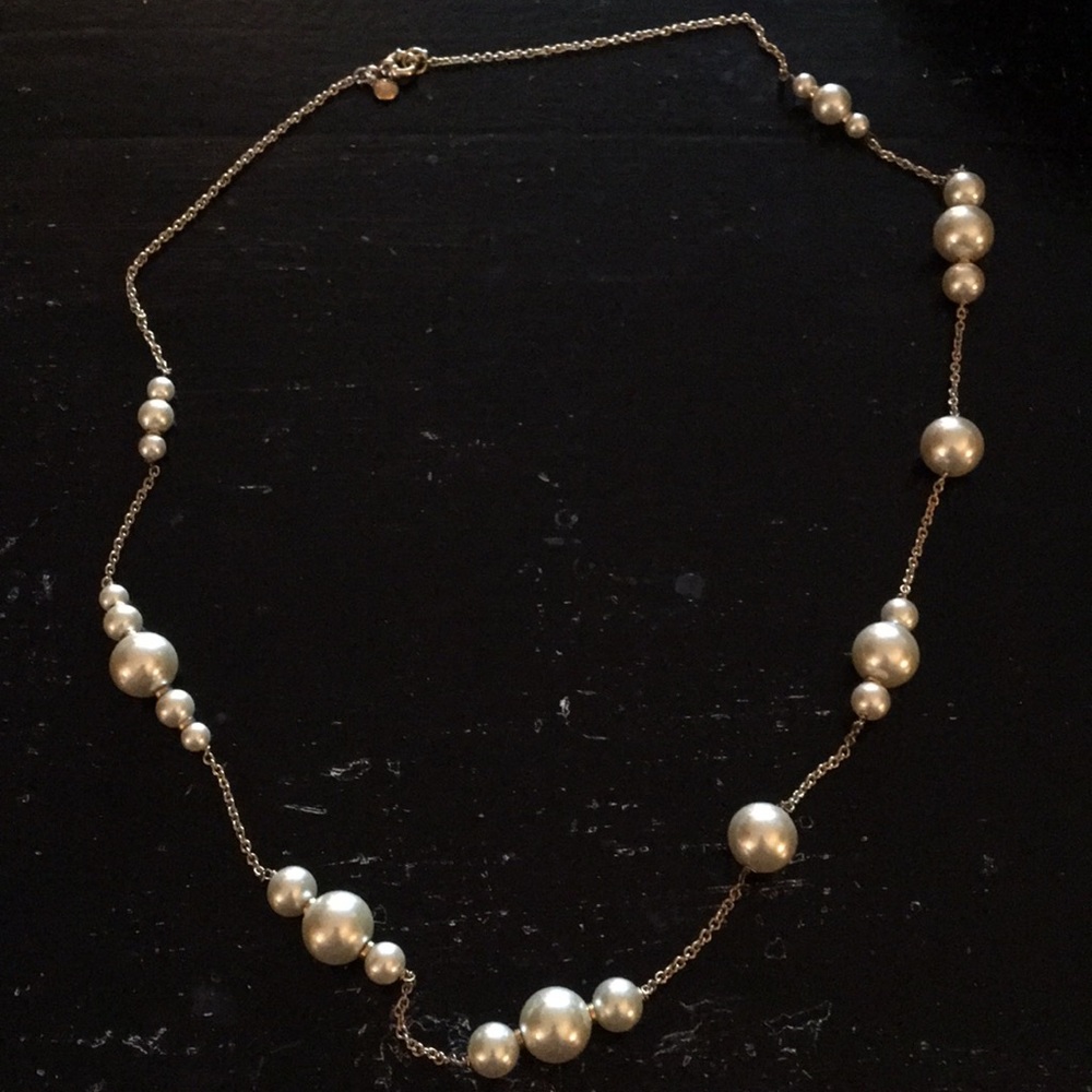 J Crew Faux Gold and Pearl Long Necklace